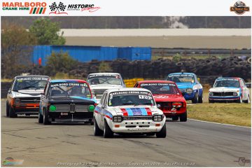 The leading pack of the Marlboro Crane Hire Historic Saloons classes F to G